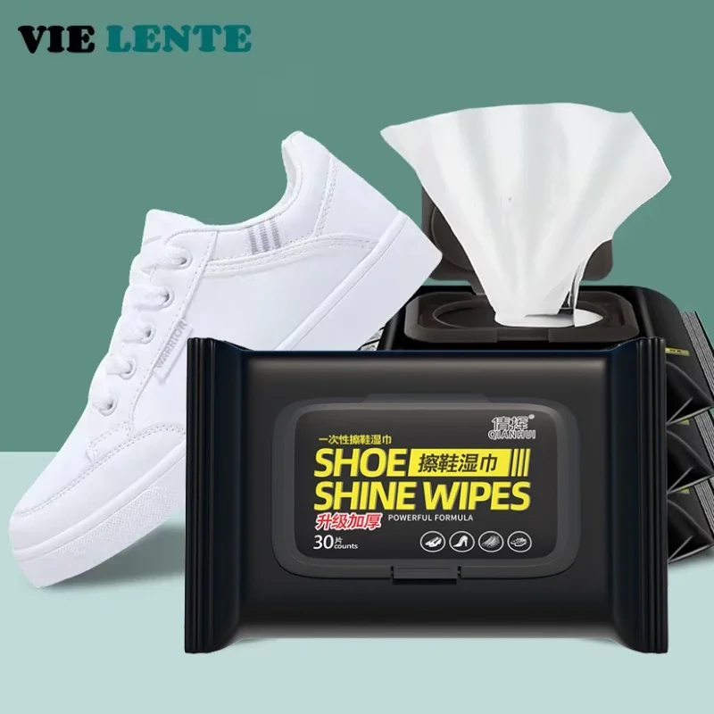 Shoe Cleaner - 12-60 ชิ้นทิ้งรองเท้าผ้าเช็ดทําความสะอาดแบบพกพาสีขาวรองเท้าทําความสะอาดผ้าเช็ดทําความสะอาดรองเท้าผ้าใบทําความสะอาด Quick เช็ดเปียก VIE LENTE
